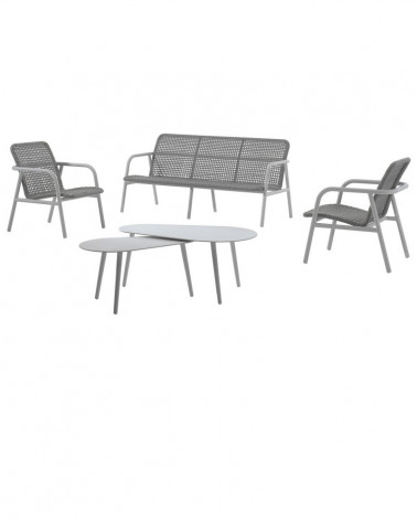 Fauteuil de jardin lounge avec accoudoirs en aluminium et corde Diego - Gescova