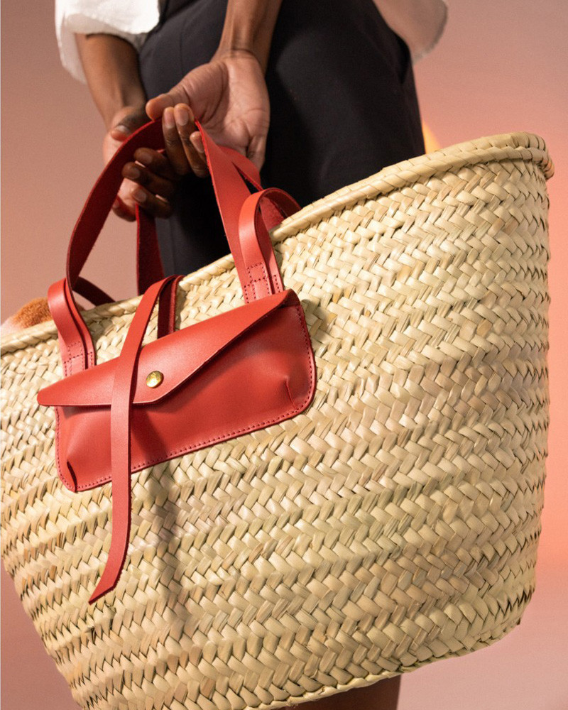 Sac Panier en raphia et cuir - Craie