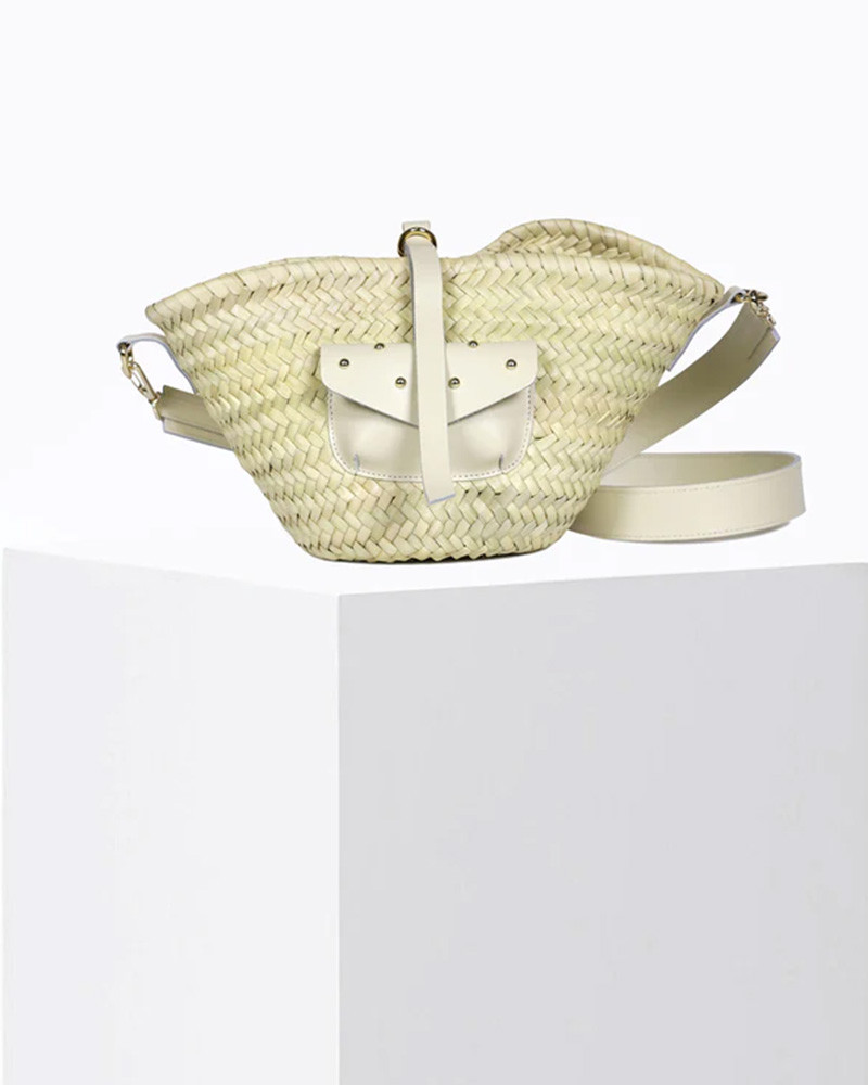 Sac Panier en raphia et cuir - Craie