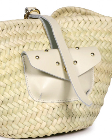 Sac Panier en raphia et cuir - Craie