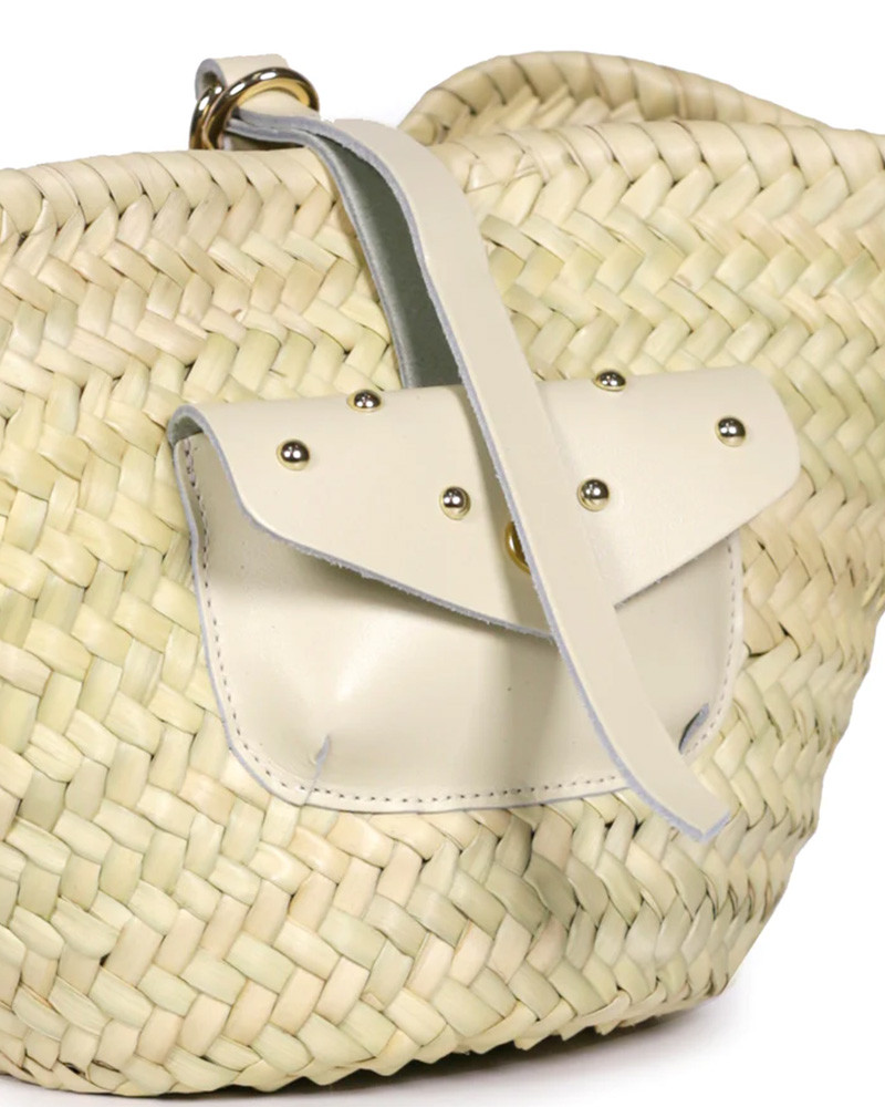 Sac Panier en raphia et cuir - Craie