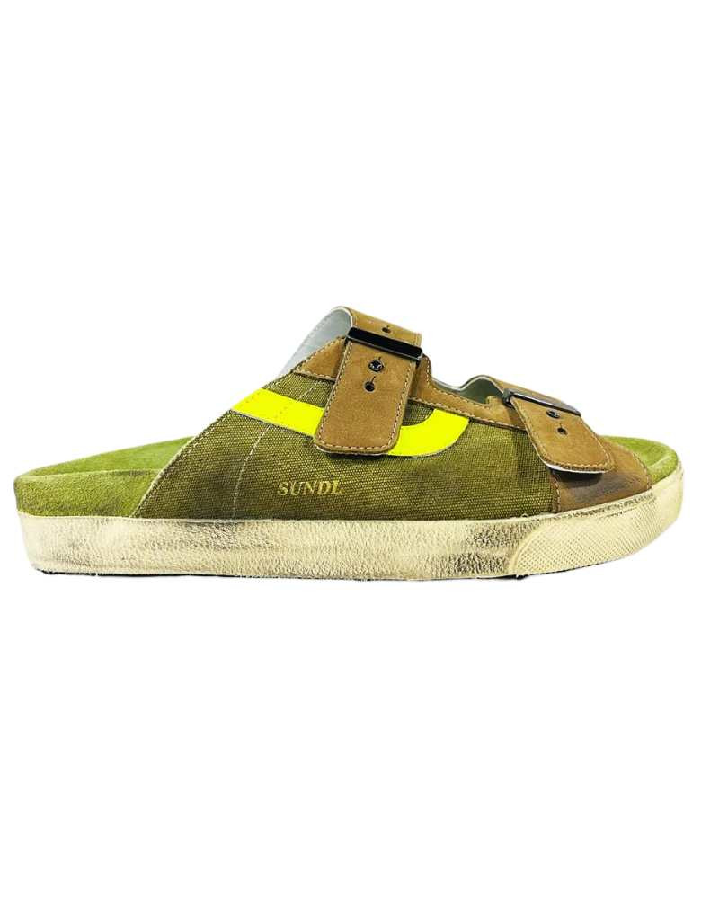 Sandales Hommes Sundl en cuir Olive Fluo Jaune - Hidnander®
