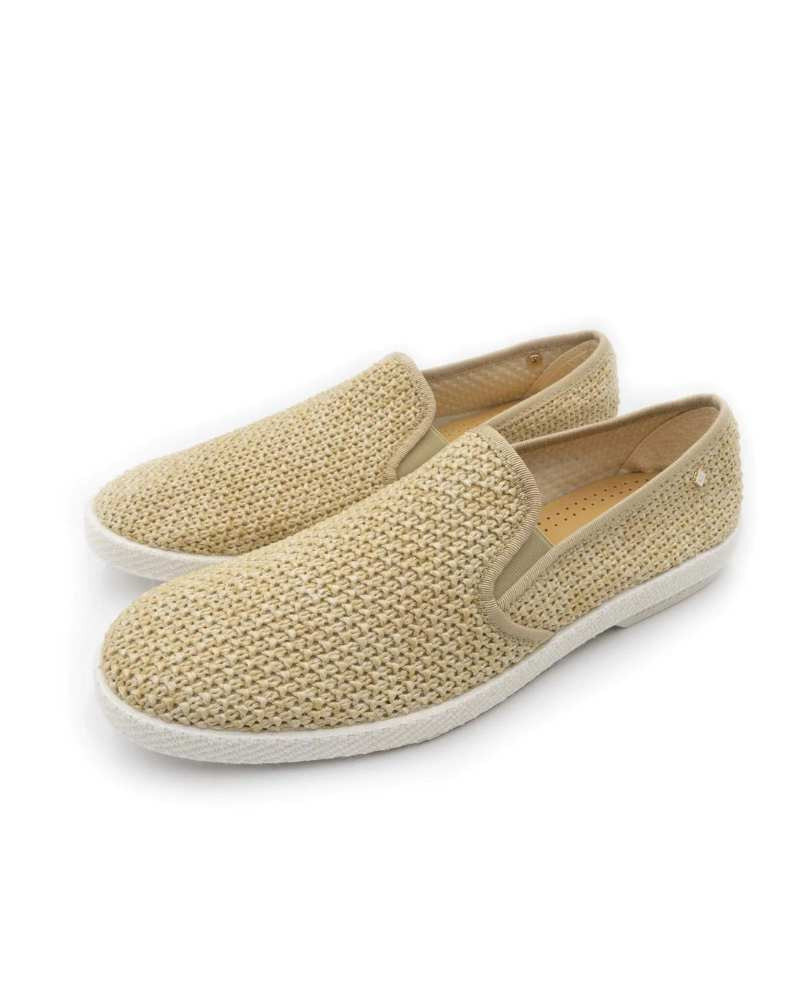 Chaussures Mocassin en tissu texturé effet raphia naturel - Rivieras