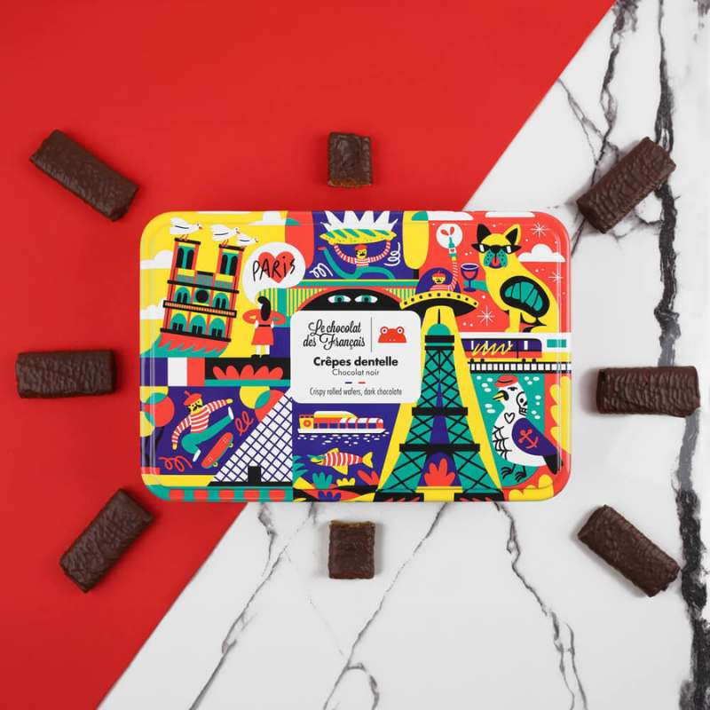 Coffret Metal18 crêpes dentelle chocolat au lait « Foule » - Le Chocolat Des Français