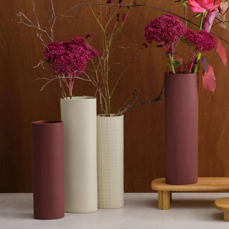 Vase, Nature Sq Lines And Sq D. 8 Cm, H. 25 Cm