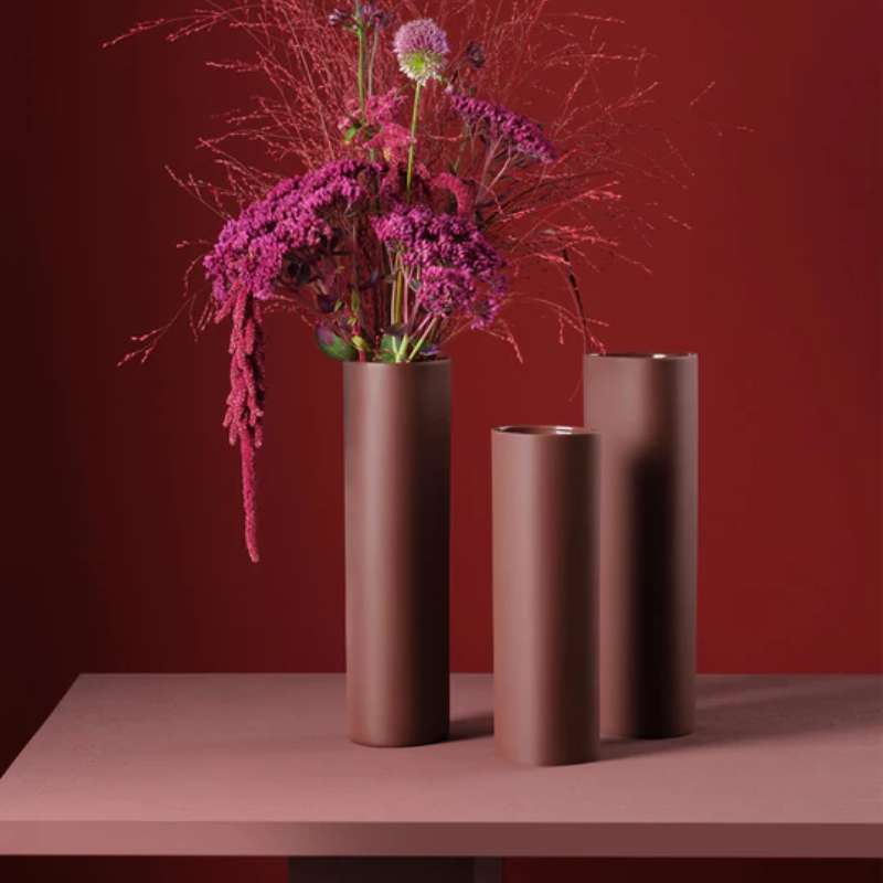 Vase, Bordeaux Sq Lines And Sq D. 8 Cm, H. 25 Cm