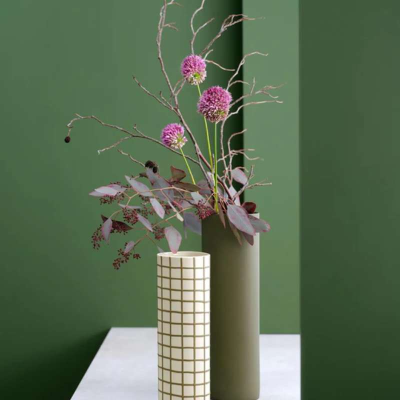 Vase, Olive Lines And Squar D. 8 Cm, H. 25 Cm