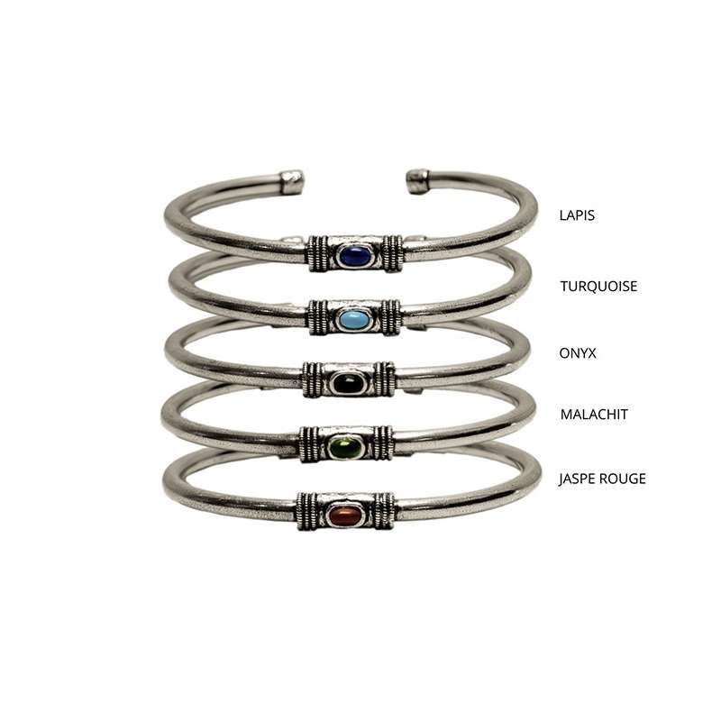 Bracelet Jonc Douille Martelée Pierres Naturelles SING A SONG