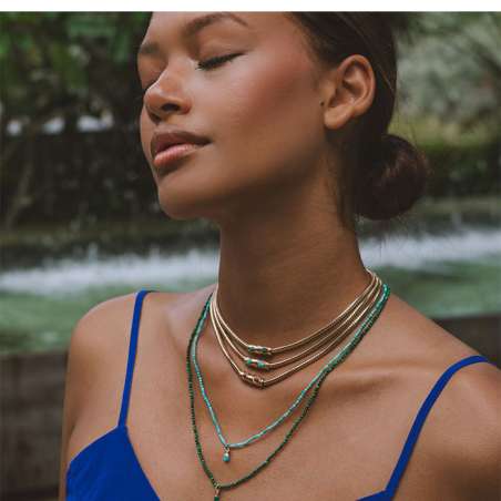 Collier Long Goutte Pierre Nat Facete Beliere Corde Guitare SING A SONG
